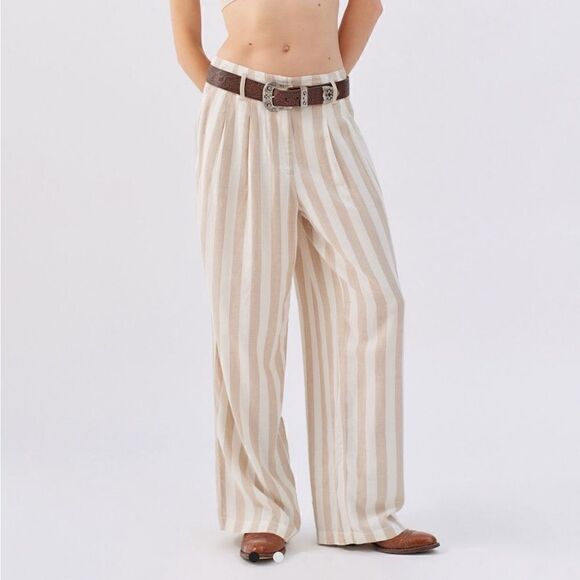 Urban Outfitters nothing but business linen striped trousers size 0 NWT - Picture 1 of 8